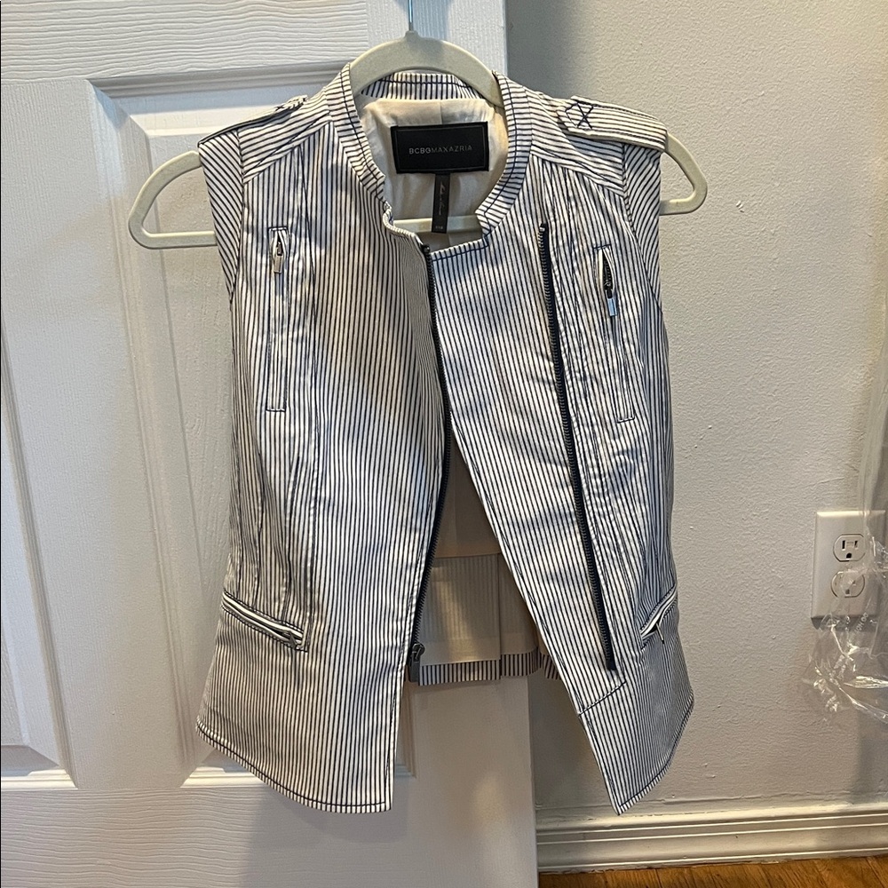 BCBGMaxAzria Navy and White Striped Vest
